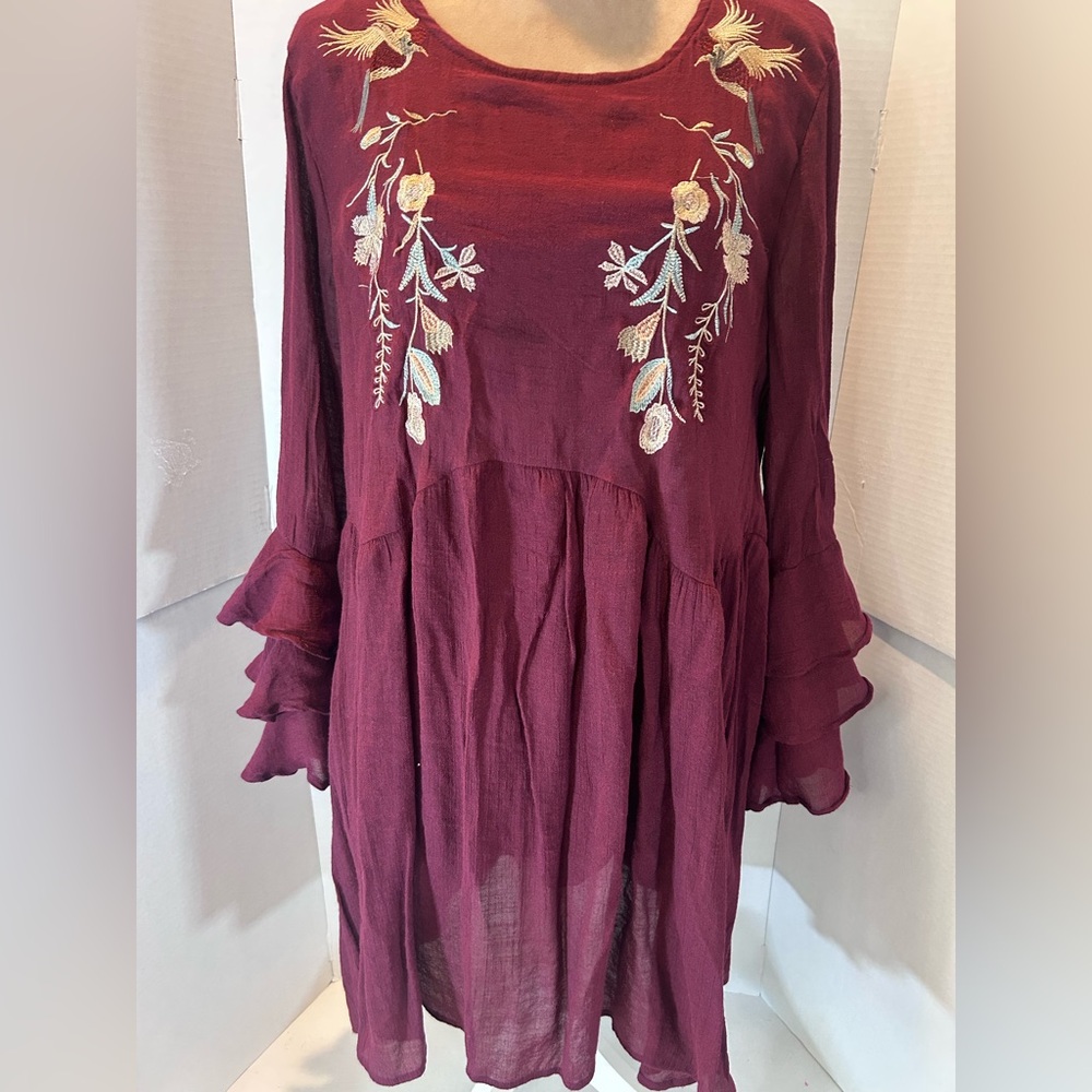 Umgee Burgundy Embroidered Boho Tunic